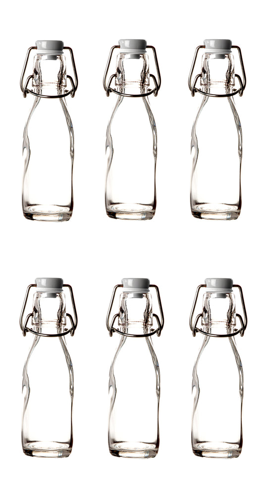 6x Glasflaschen mit Bügelverschluss 200ml - Draht-Bügelflasche zum Ansetzen von Eierlikör, Olivenöl, Saft & Sirup - Luftdicht - Made in Germany