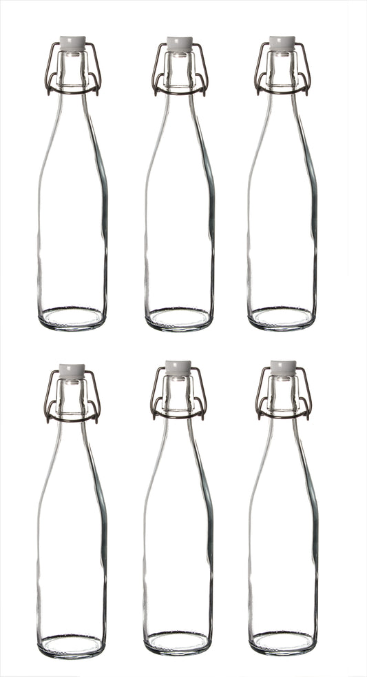 6x Glasflaschen mit Bügelverschluss 500 ml - Draht-Bügelflasche zum Ansetzen von Ölen, Alkohol, Likören, Säften - Luftdicht - Made in Germany