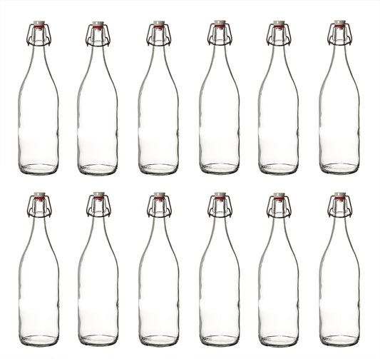 12x Glasflaschen mit Porzellan-Bügelverschluss 1000ml - 1 Liter Bügelflasche zum Befüllen 1