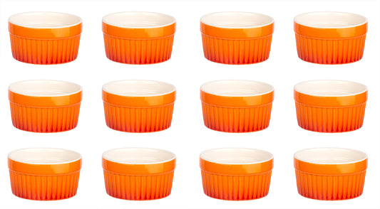 12x Ragout Fin-Schalen 9 cm 200 ml - Orange - Feuerfest - Aus Keramik - Für Creme Brulee, Würzfleisch, Dessert, Schokoküchlein - Förmchen, Schälchen