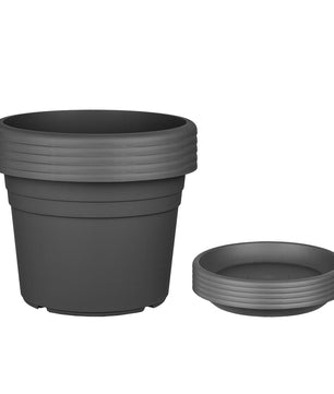 5x Blumentopf Ø 25 cm Farbe Anthrazit & Untersetzer Kunststoff Pflanztopf Containertopf Übertopf 5