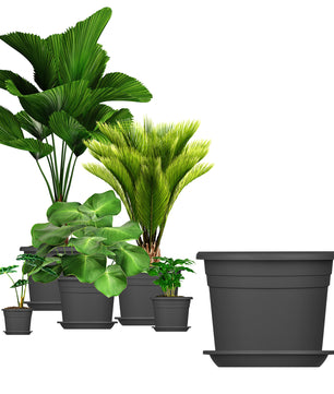5x Blumentopf Ø 35 cm Farbe Anthrazit & Untersetzer Kunststoff Pflanztopf Containertopf Übertopf