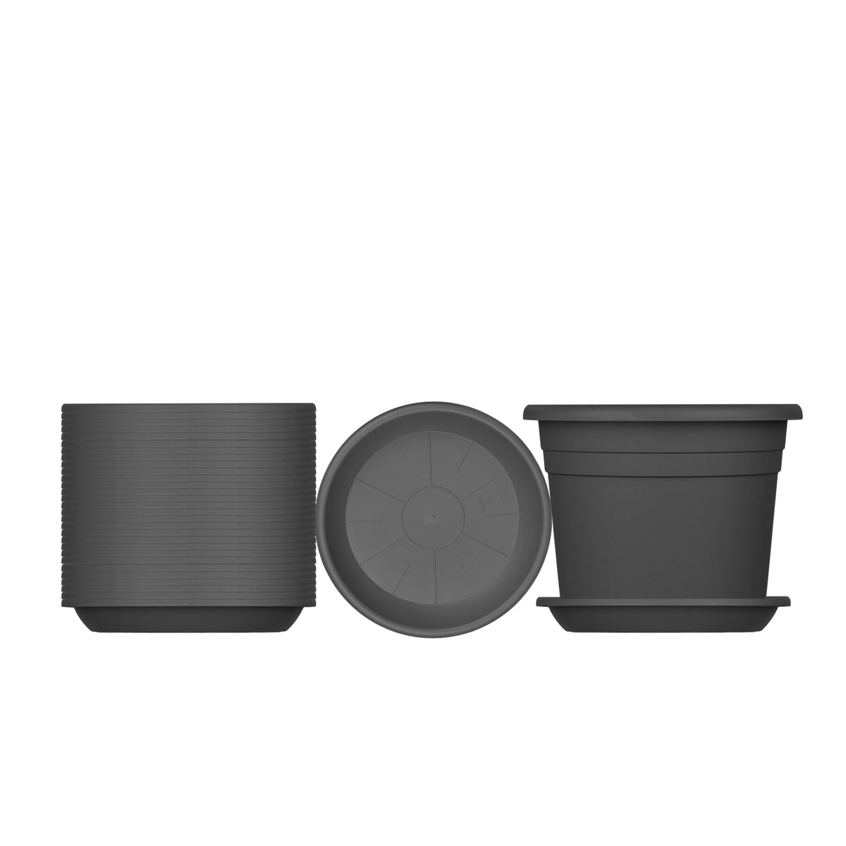 BigDean 5X Blumentopf Ø 40 cm Farbe Anthrazit & Untersetzer Kunststoff Pflanztopf Containertopf Übertopf Pflanzkübel rund 40 x 28 cm Blumentöpfe image 4