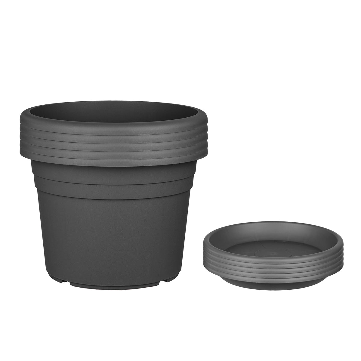 BigDean 5X Blumentopf Ø 40 cm Farbe Anthrazit & Untersetzer Kunststoff Pflanztopf Containertopf Übertopf Pflanzkübel rund 40 x 28 cm Blumentöpfe image 5
