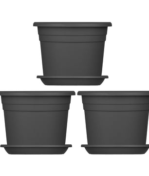 3x Blumentopf Ø 20 cm Farbe Anthrazit & Untersetzer Kunststoff Pflanztopf Containertopf Übertopf 2