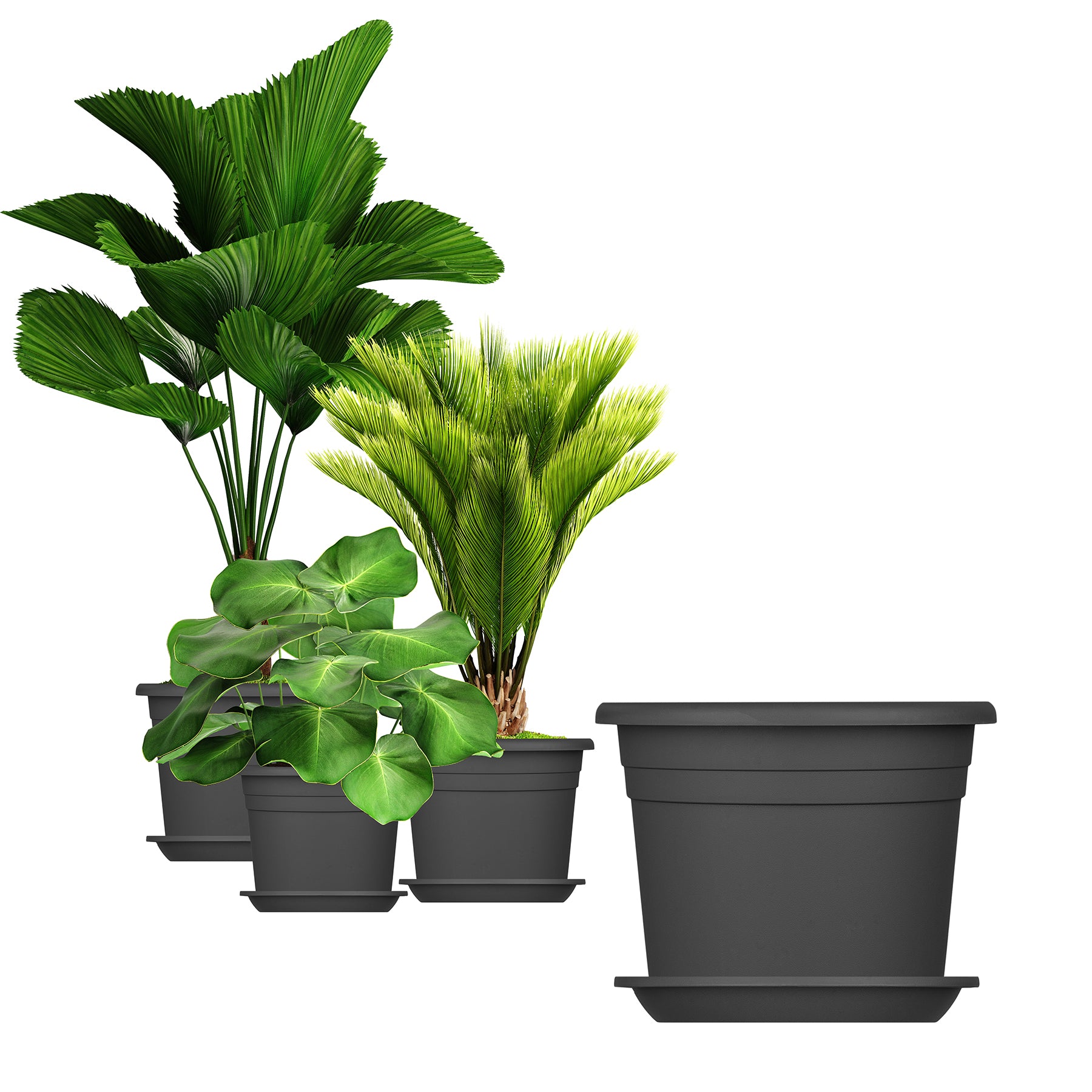 3x Blumentopf Ø 35 cm Farbe Anthrazit & Untersetzer Kunststoff Pflanztopf Containertopf Übertopf