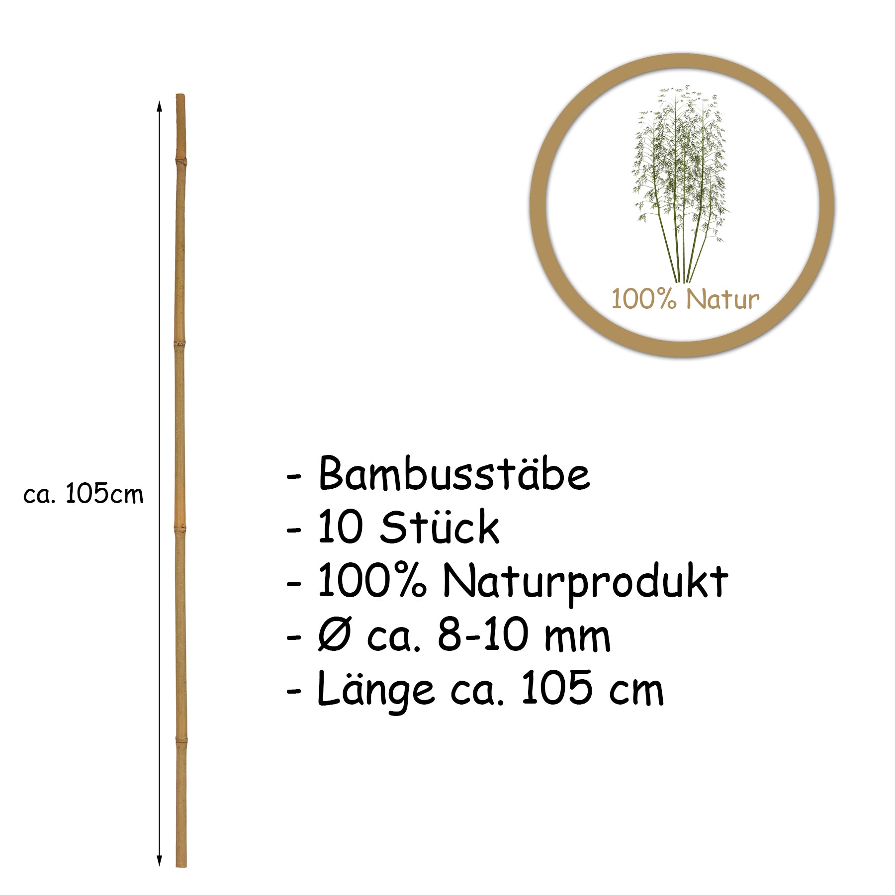 10x Pflanzstab Bambusstab 105 cm x 8 - 10 mm Bambus Rankhilfe Pflanzstab Tonkinstab 100% Naturproduk 5