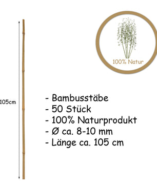 50x Pflanzstab Bambusstab 105 cm x 8 - 10 mm Bambus Rankhilfe Pflanzstab Tonkinstab 100% Naturproduk 5