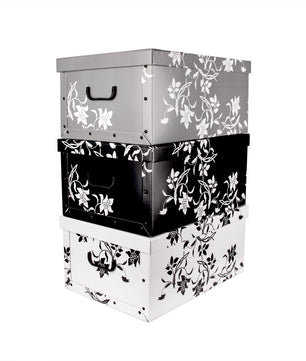 Aufbewahrungsbox mit Deckel Pappe 3er Set Blumenmuster Barock