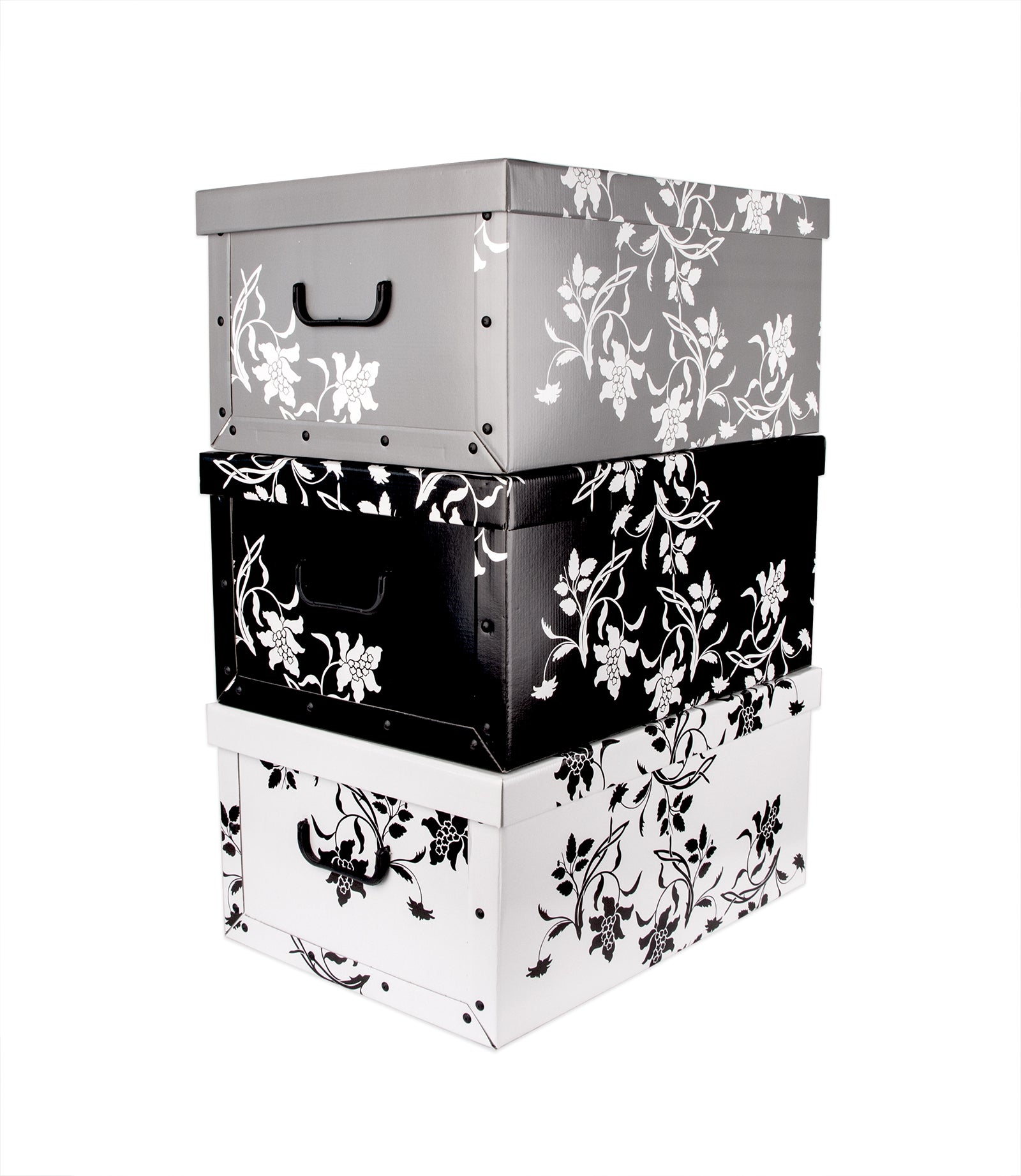 Aufbewahrungsbox mit Deckel Pappe 3er Set Blumenmuster Barock