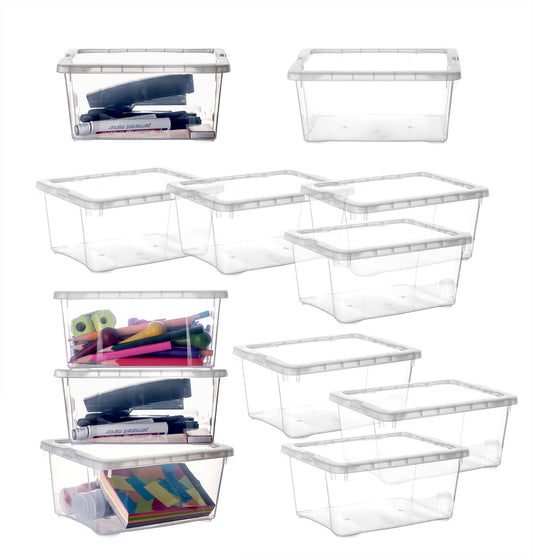 BigDean 12er Set Aufbewahrungsboxen mit Deckel 1,7L klein - belüftete & stapelbare Klarsichtboxen transparent - aus PP-Kunststoff - Organizer Box Aufbewahrung Ordnungsbox 19x14,5x9cm