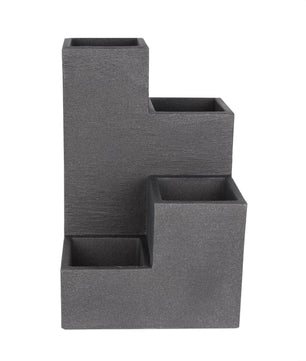 Blumentreppe in Granitstein-Optik - modernes Hochbeet in Anthrazit - 60x40x40 - Blumenkübel 