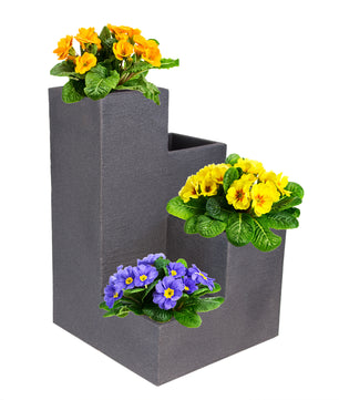 Blumentreppe in Granitstein-Optik - modernes Hochbeet in Anthrazit - 60x40x40 - Blumenkübel  2