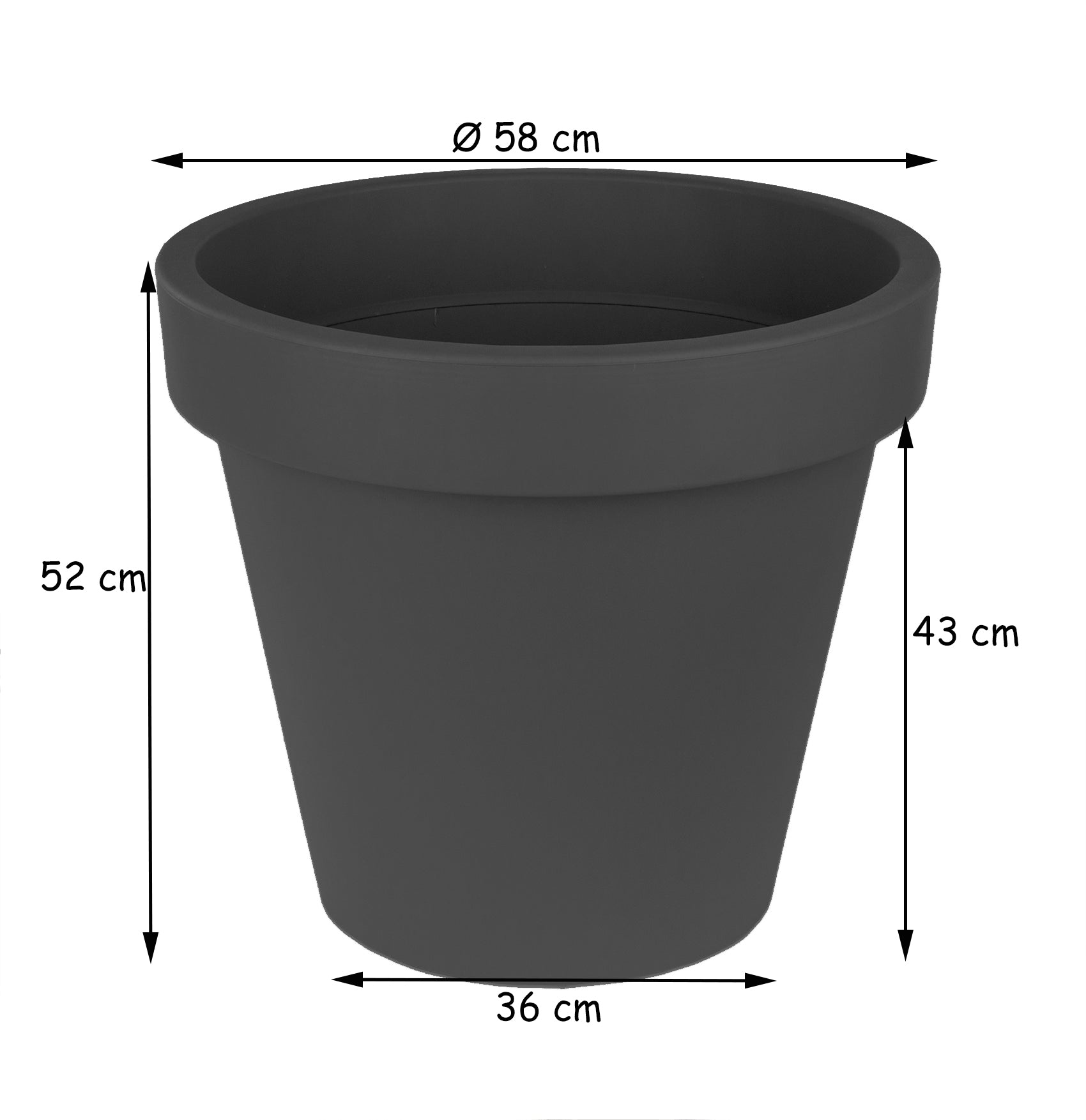 Blumentopf Ø 58 cm aus Kunststoff - Anthrazit - Pflanztopf Containertopf Übertopf Pflanzkübel rund 5
