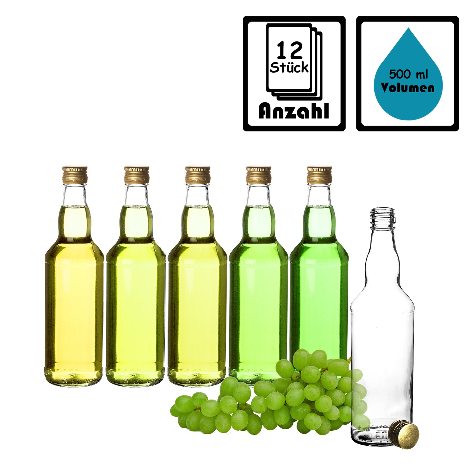 12x Glasflaschen 500ml mit Schraubverschluss in Gold - Flasche zum Befüllen 3