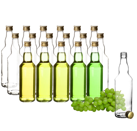 18x Glasflaschen 500ml mit Schraubverschluss in Gold - Flasche zum Befüllen von Saft, Likör, Milch & Öl - Milchflasche Saftflasche Ölflasche Schraubflasche