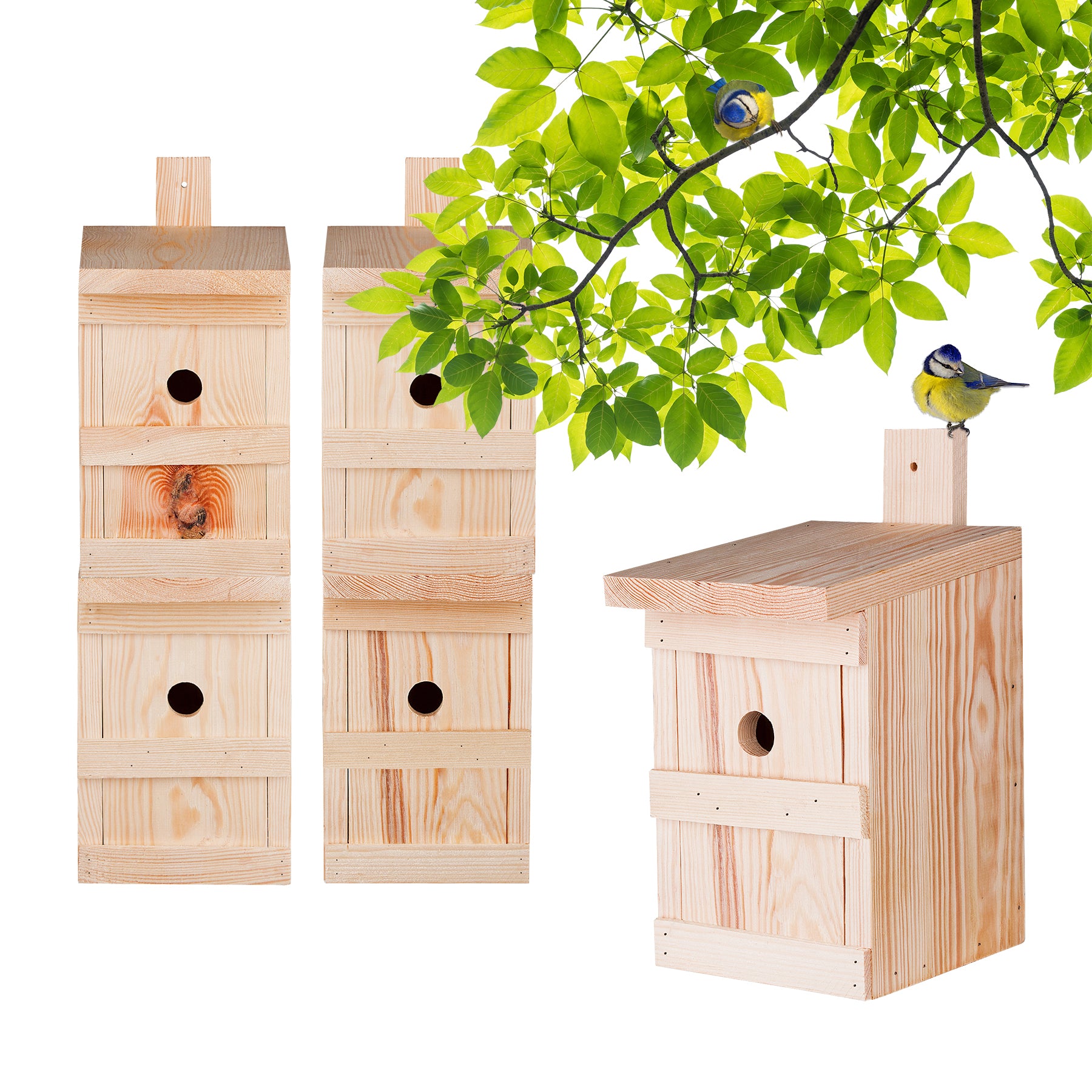 5x Nistkasten für Meisen & Kleinvögel - Vogelhaus aus Massivholz - 27x17x17cm