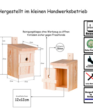 Nistkasten für Meisen & Kleinvögel - Vogelhaus aus Massivholz - 27x17x17cm 6