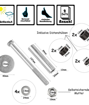 2x Universal Achse für Schubkarrenrad - Schubkarrenachse Montage Set 4