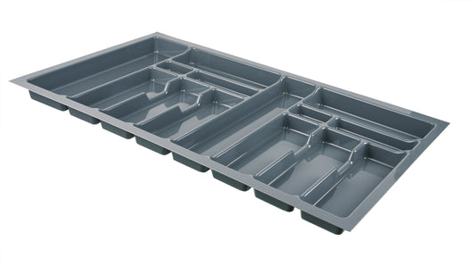 Universal Besteckeinsatz für Schubladen 90 cm - Zuschneidbar - 830x490mm - Schubladeneinsatz aus Kunststoff, Besteckkasten silber-grau, Made in Europe