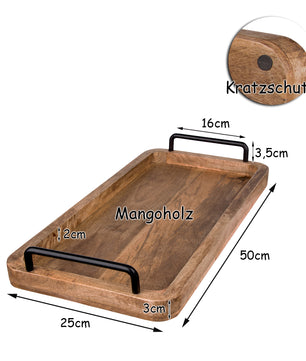 Serviertablett aus Mangoholz - 50 x 25 x 3 cm - Vintage Holz Tablett 6