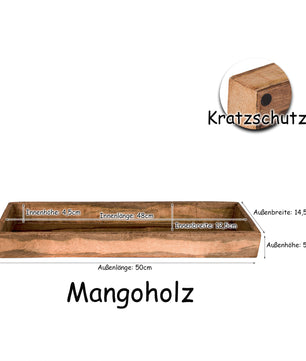 Tablett aus Mangoholz - 50 x14,5 x 5 cm - Vintage Holztablett rechteckig 6