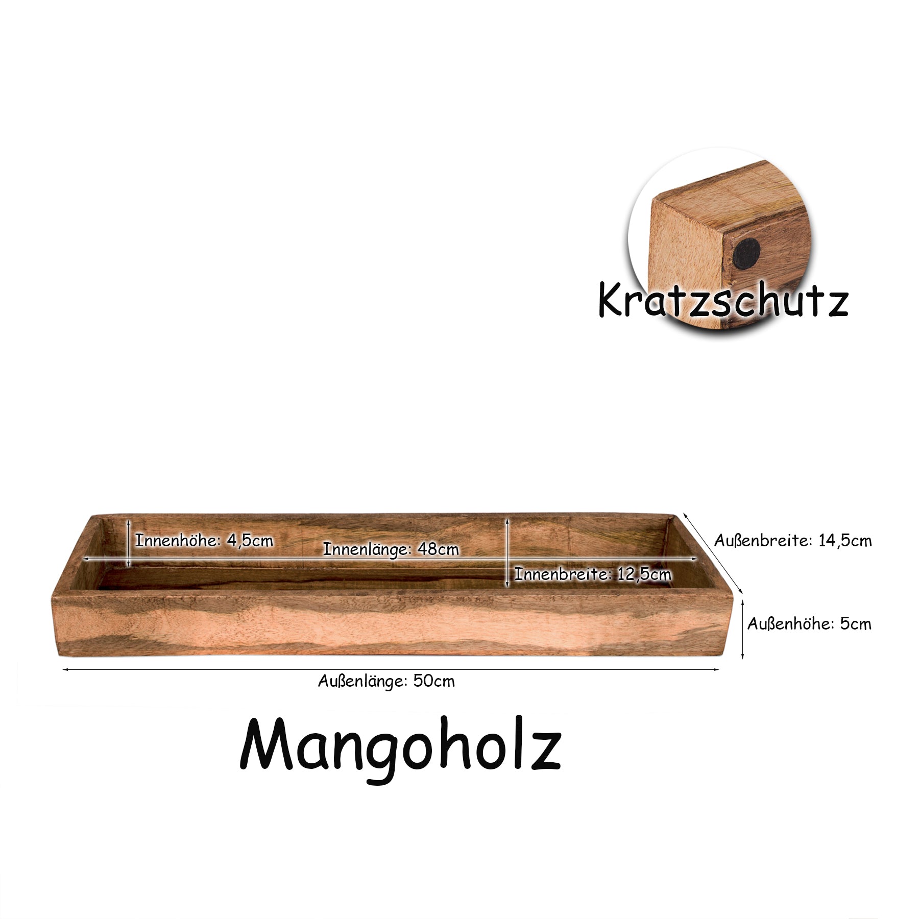 BigDean Tablett aus Mangoholz - 50 x 14,5 x 5 cm - Vintage Holztablett rechteckig - UNIKAT - Deko Holzbrett, Holzschale, Holzablage, Dekotablett 6