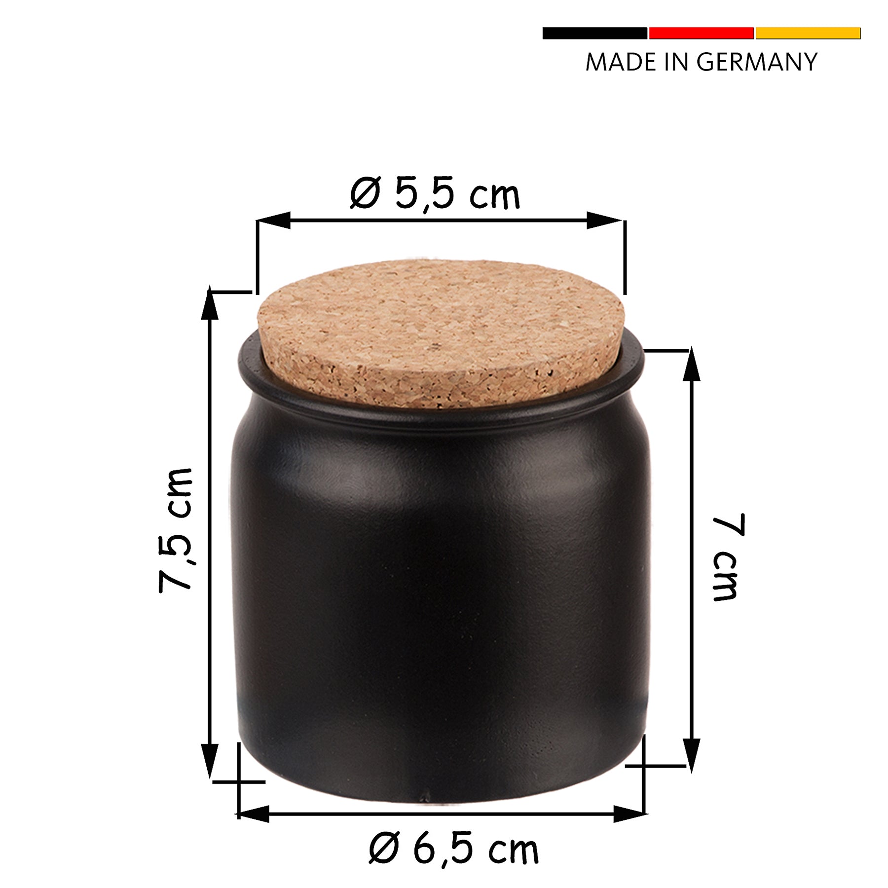 12x Gewürzdosen schwarz mit Korken-Deckel 150 ml Gewürzgläser rund aus Keramik 3