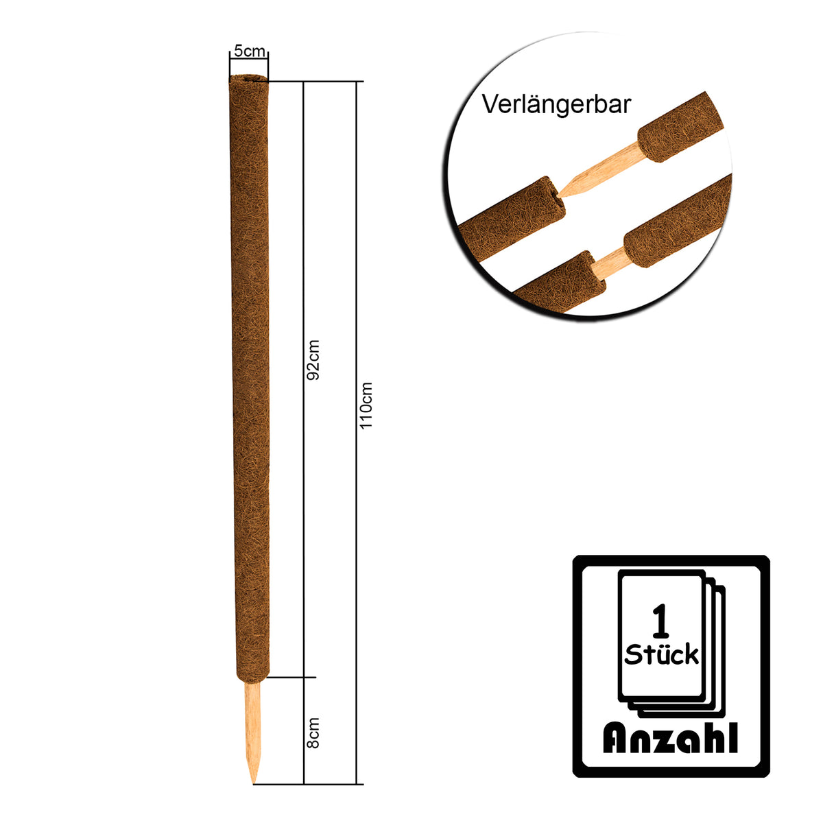 BigDean Pflanzstab Kokos 110 cm - Monstera Rankhilfe Rankstab Stab Moosstab Pflanzenstab Kokosstab für Pflanzen - aus natürlicher Kokosfaser - verlängerbar image 6