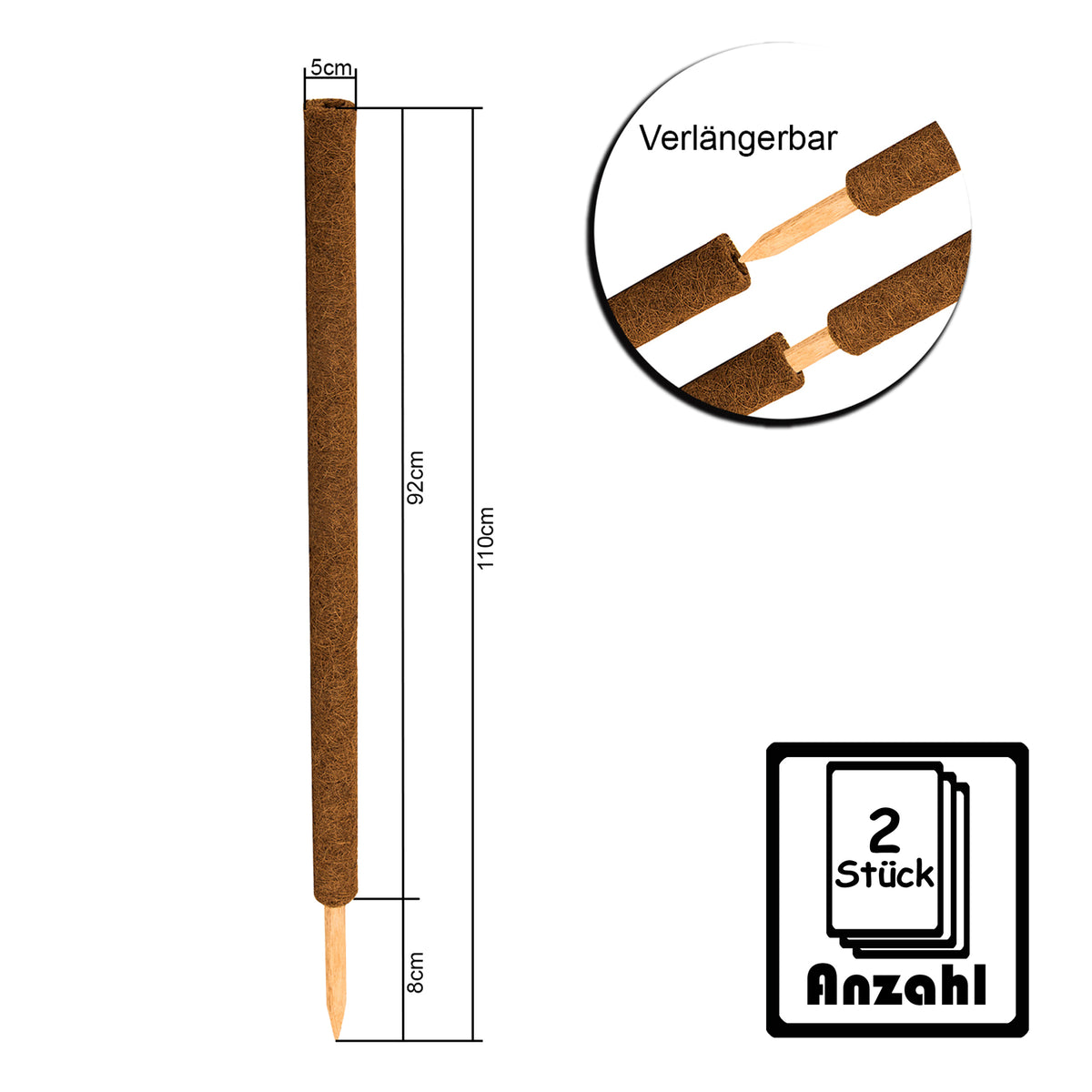 BigDean 2er Set Pflanzstäbe Kokos 110 cm - Monstera Rankhilfe Rankstäbe Stab Moosstäbe Pflanzenstäbe Kokosstäbe für Pflanzen - aus natürlicher Kokosfaser - verlängerbar image 6