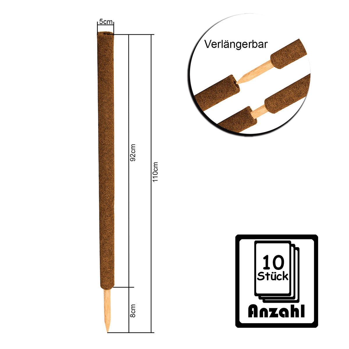 BigDean 10er Set Pflanzstäbe Kokos 110 cm - Monstera Rankhilfe Rankstäbe Stab Moosstäbe Pflanzenstäbe Kokosstäbe für Pflanzen - aus natürlicher Kokosfaser - verlängerbar image 6