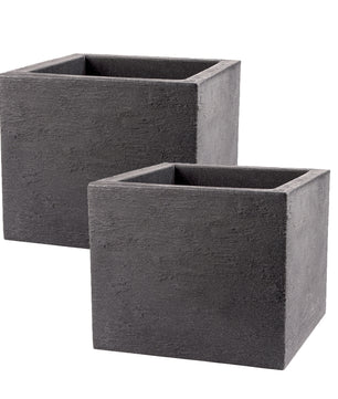 2er Set Pflanzkübel 39x39 cm groß - Granitstein-Optik in Anthrazit - Für Außen
