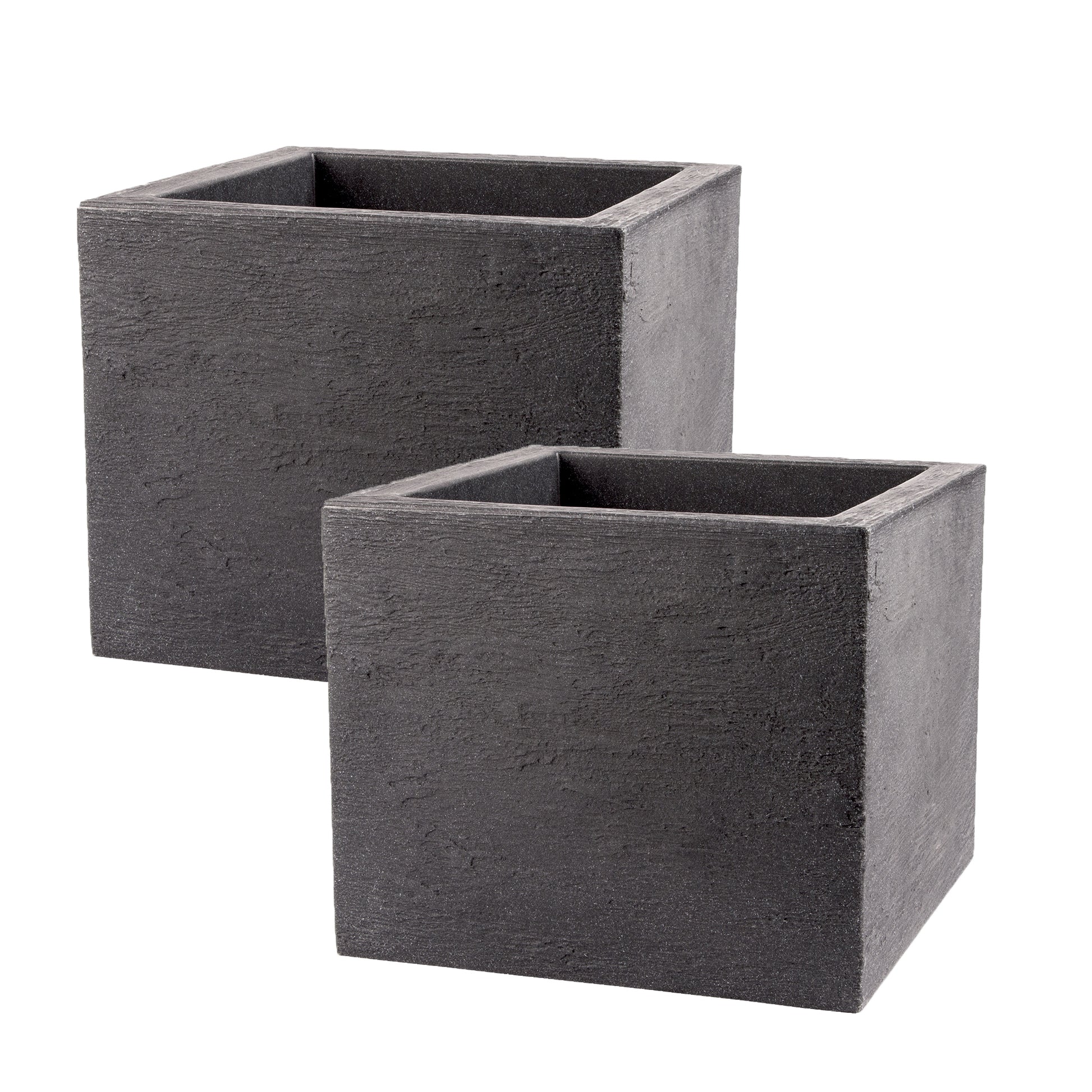 2er Set Pflanzkübel 39x39 cm groß - Granitstein-Optik in Anthrazit - Für Außen