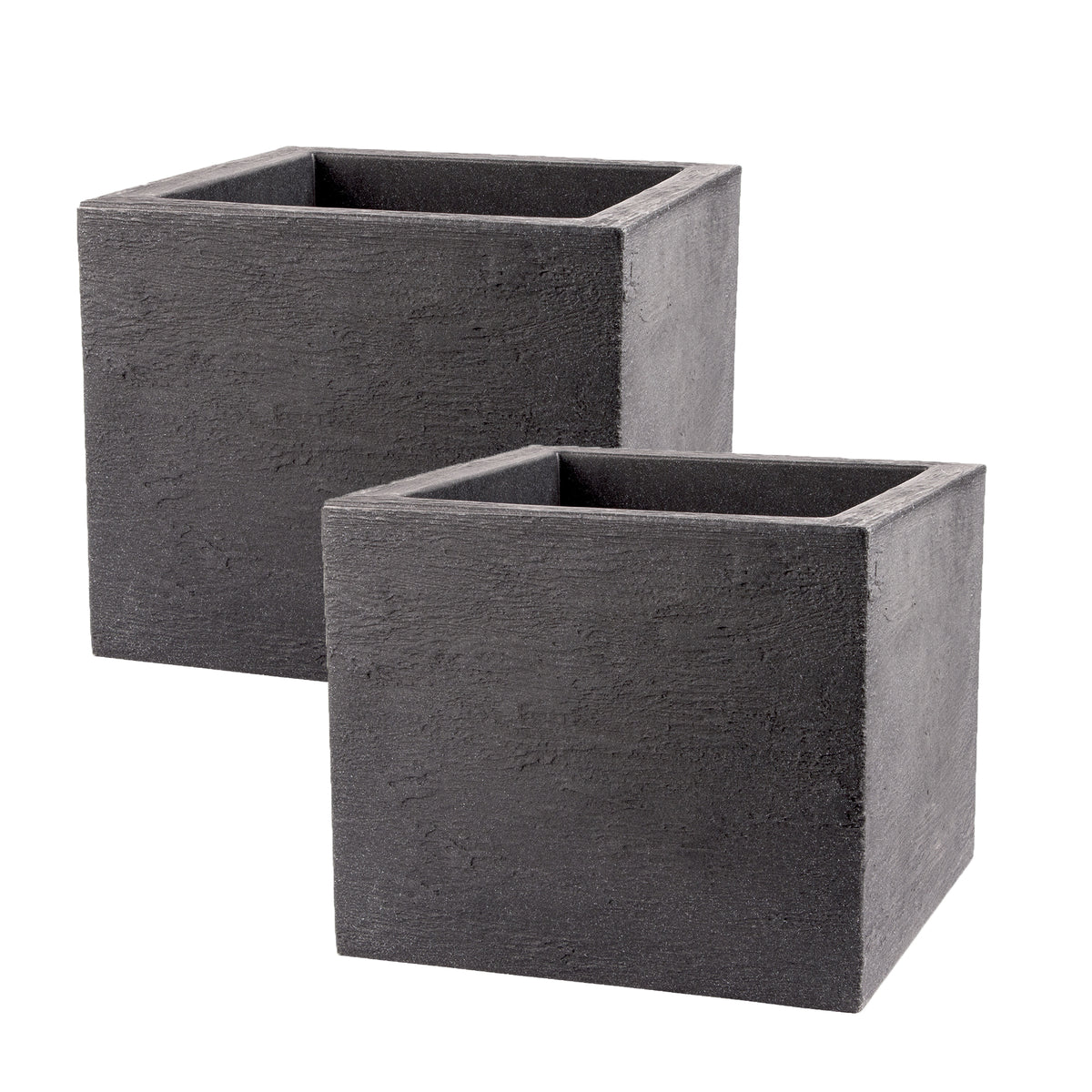 BigDean 2er Set Pflanzkübel 39x39 cm groß - Granitstein-Optik in Anthrazit - Für Außen - XXL Pflanztopf, Blumenkübel, Blumentopf für Terrasse & Balkon image 1
