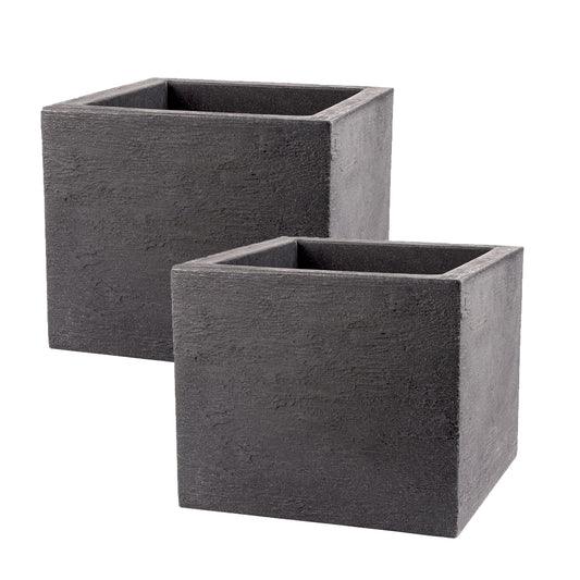 BigDean 2er Set Pflanzkübel 39x39 cm groß - Granitstein-Optik in Anthrazit - Für Außen - XXL Pflanztopf, Blumenkübel, Blumentopf für Terrasse & Balkon image 1