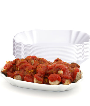 8er Set Pommesschale aus Porzellan 19,5 cm - Weiß - Currywurstschale Pommes Frites Currywurst Schale 3