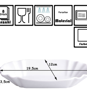 8er Set Pommesschale aus Porzellan 19,5 cm - Weiß - Currywurstschale Pommes Frites Currywurst Schale 5