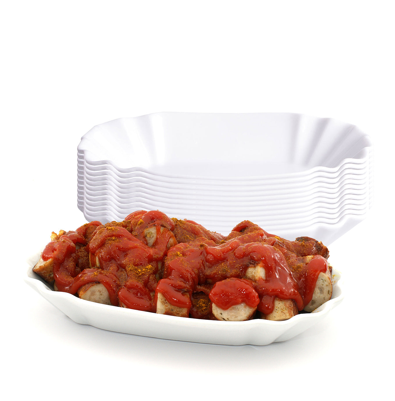 12er Set Pommesschale aus Porzellan 19,5 cm - Weiß - Currywurstschale Pommes Currywurst Schale 3