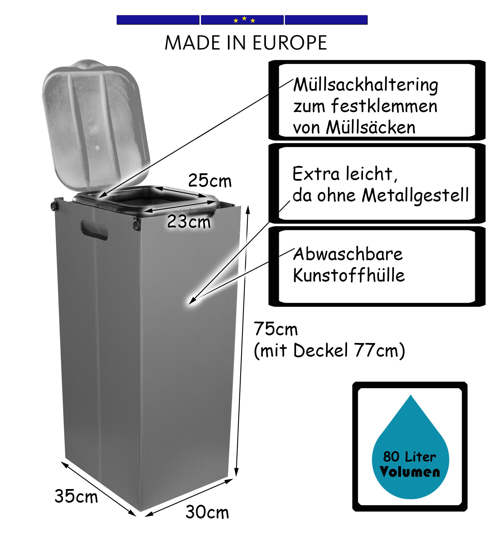 Müllsackhalter SichtFix 2.0 Blau mit Sichtschutz - 80L - Müllsackständer für Gelben Sack 6