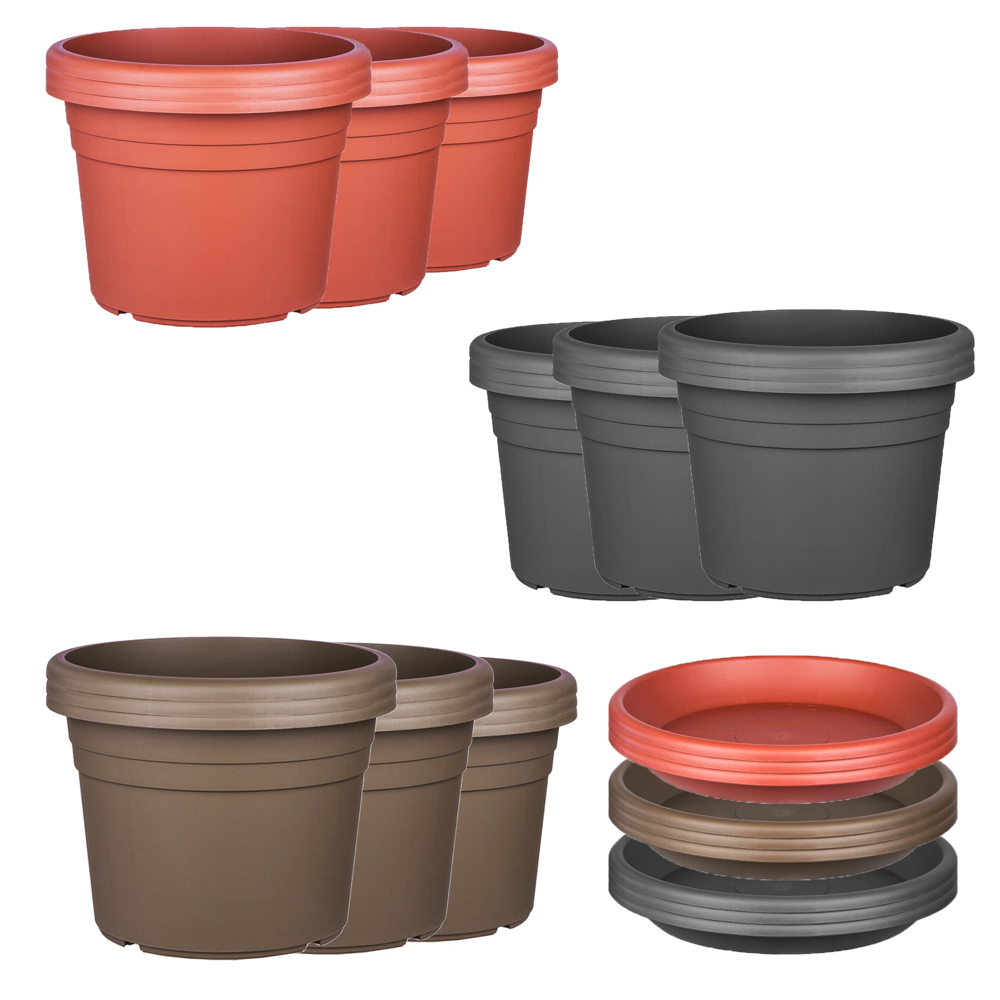 6x Blumentopf Ø 30 cm Farbe Anthrazit Kunststoff Pflanztopf Containertopf Übertopf Pflanzkübel rund 6