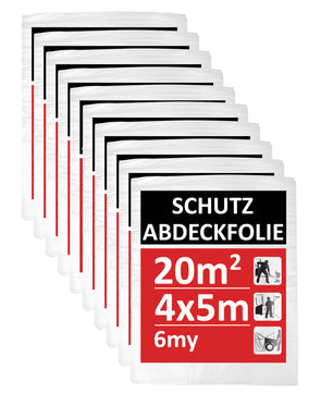 10er Set 4x5m Maler Abdeckfolie 200qm - Malerfolie 6my - Abdeckplane für Malerarbeiten, Malerabdeckfolie, Baufolie, Folie zum Streichen & Renovieren