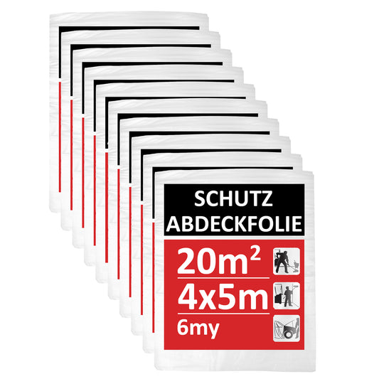 10er Set 4x5m Maler Abdeckfolie 200qm - Malerfolie 6my - Abdeckplane für Malerarbeiten, Malerabdeckfolie, Baufolie, Folie zum Streichen & Renovieren