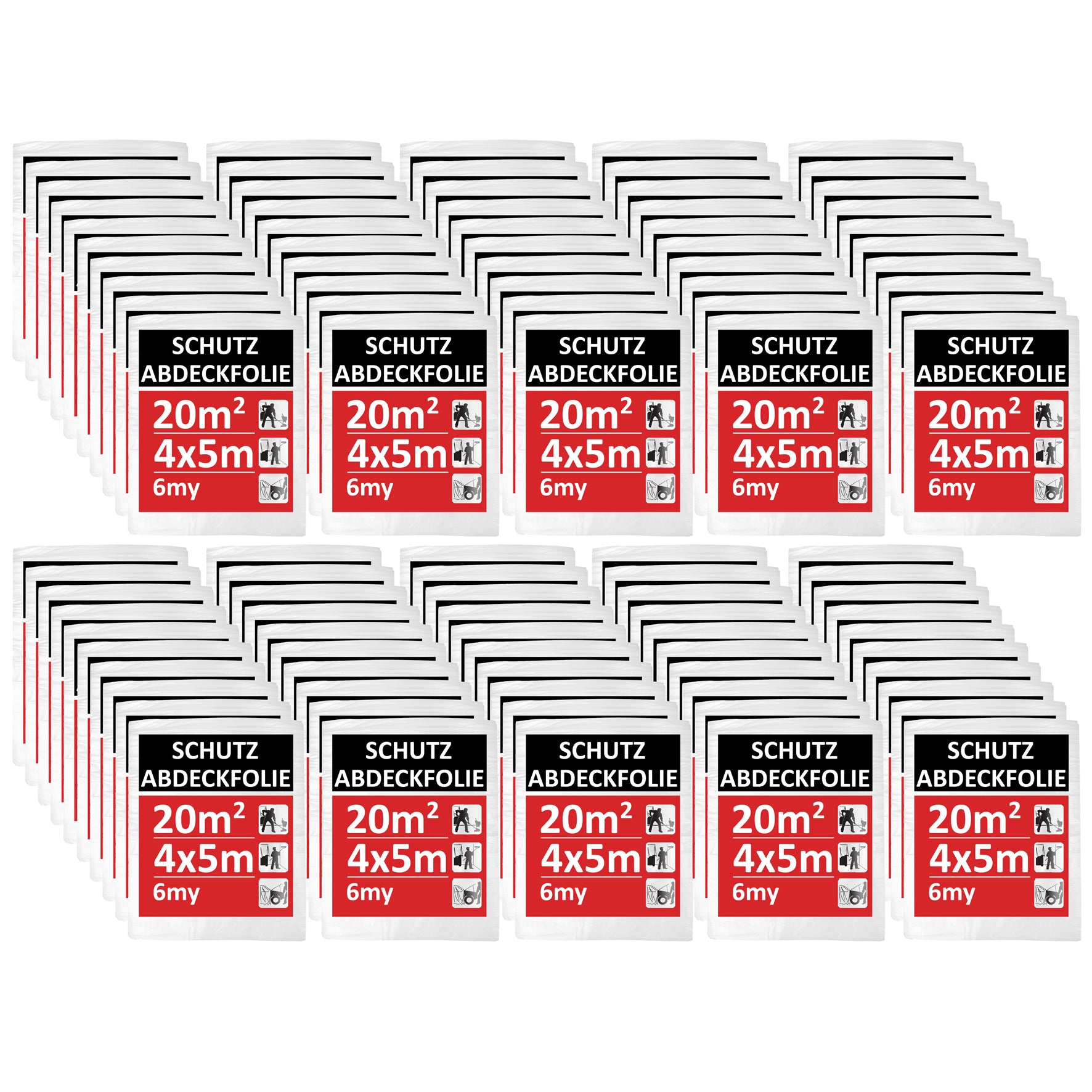 100er Set 4x5m Maler Abdeckfolie 2000qm - Malerfolie 6my - Abdeckplane für Malerarbeiten, Malerabdeckfolie, Baufolie, Folie zum Streichen & Renovieren
