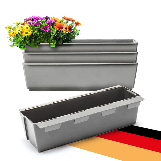 BigDean 4er Set Paletten Blumenkästen - Einsatz - mit Hängesystem zum Einhängen - 37cm Beton-grau - Pflanzkasten für Europalette Balkonkasten Blumentopf - aus recyceltem PP-Kunststoff image 1