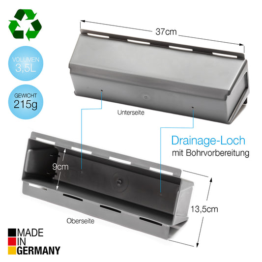 BigDean 6er Set Paletten Blumenkästen - Einsatz - mit Hängesystem zum Einhängen - 37cm Beton-grau - Pflanzkasten für Europalette Balkonkasten Blumentopf - aus recyceltem PP-Kunststoff image 2