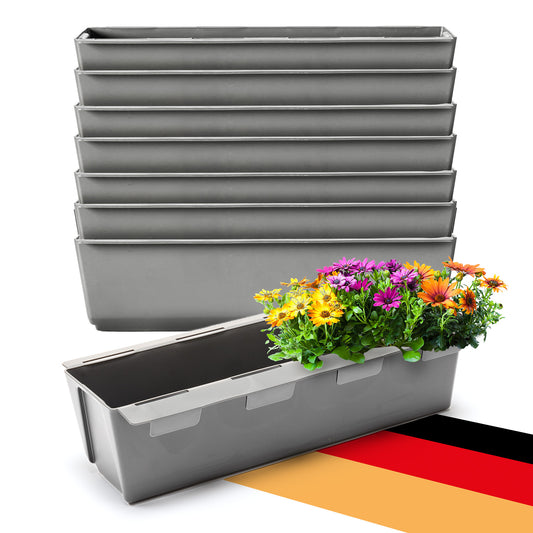BigDean 8er Set Paletten Blumenkästen - Einsatz - mit Hängesystem zum Einhängen - 37cm Beton-grau - Pflanzkasten für Europalette Balkonkasten Blumentopf - aus recyceltem PP-Kunststoff image 1