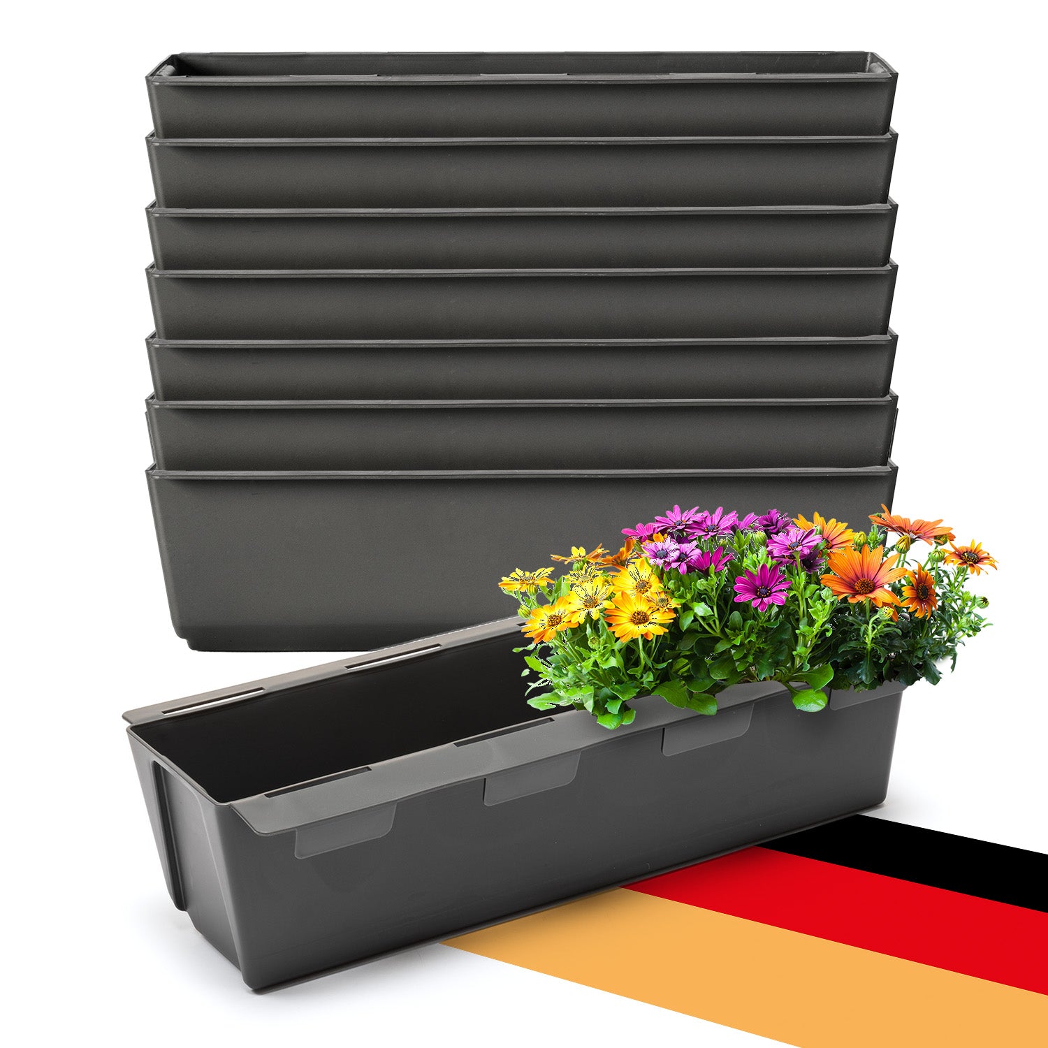 BigDean 8er Set Paletten Blumenkästen - Einsatz - mit Hängesystem zum Einhängen - 37cm anthrazit - Pflanzkasten für Europalette Balkonkasten Blumentopf - aus recyceltem PP-Kunststoff