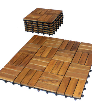 11er Pack Holzfliesen für Balkon 30x30 cm - 1 qm - Akazien-Holz - Bodenbelag Holzboden Klicksystem