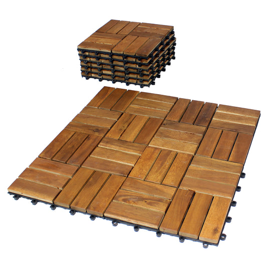 BigDean 11er Pack Holzfliesen für Balkon 30x30 cm - 1 Quadratmeter - aus Akazien-Holz - Bodenbelag Holzboden Klicksystem Balkonfliesen Klickfliesen