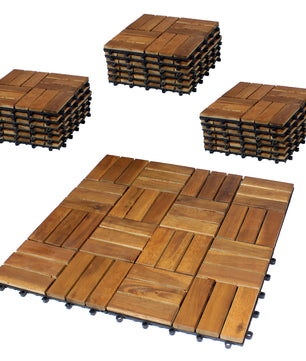 33er Pack Holzfliesen für Balkon 30x30 cm - 3 qm - Akazien-Holz - Bodenbelag Holzboden Klicksystem